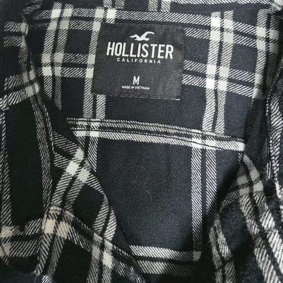 Hollister Men’s Flannel Shirt Medium Black White Plaid Button Front Long Sleeve - Picture 5 of 9